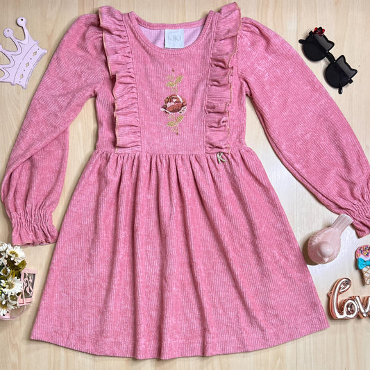 Vestido Infantil Inverno Texturas Goiaba - Kiki Xodó