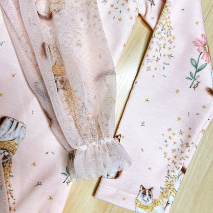 Vestido Infantil Inverno Gatinhos Rosa - Kiki Xodó