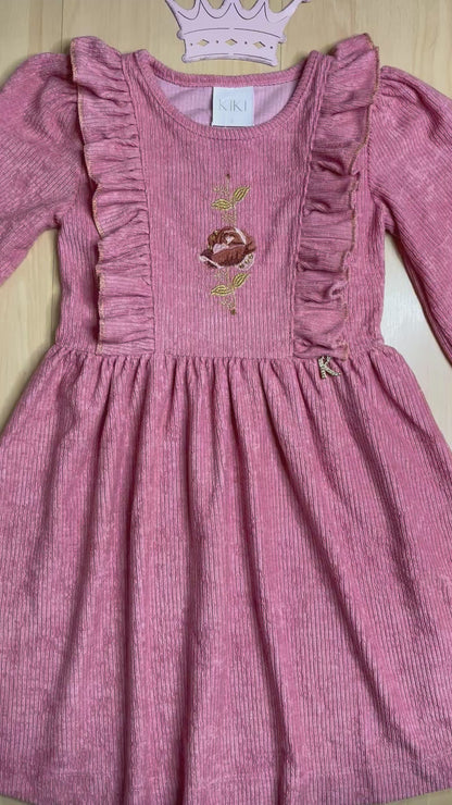 Vestido Infantil Inverno Texturas Goiaba - Kiki Xodó