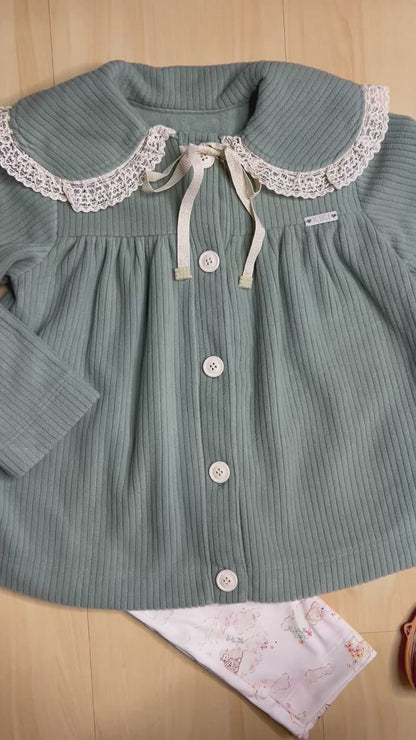 Conjunto Infantil Feminino Inverno Nuvens Verde - Kiki Xodó