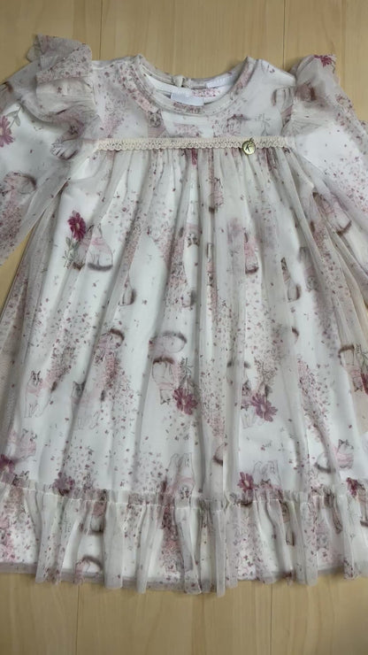 Vestido Infantil Inverno Gatinho de Tule Off White - Kiki Xodó